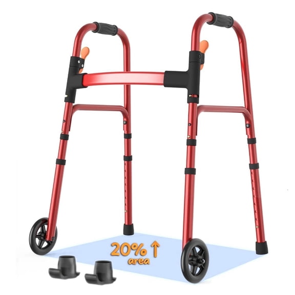 Specared Folding Walker for Seniors, Ultra-Lightweight Rolling Walker with Trigger Release Folding, 8 Levels 300lbs for Adults Handicap, Red