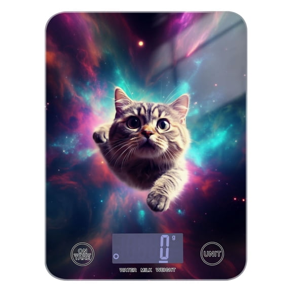 Spece Universe Cat Planets Food Scale Digital Kitchen Scale Waterproof Tempered Glass Tare Function 11 lb for Baking Cooking Meal Prep