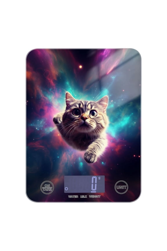 Spece Universe Cat Planets Food Scale Digital Kitchen Scale Waterproof Tempered Glass Tare Function 11 lb for Baking Cooking Meal Prep