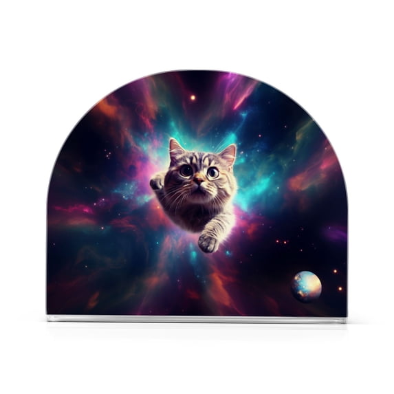 Spece Universe Cat Planets Napkin Holder for Table Clear Napkin Stand Paper Holder Acrylic Organizer Dispenser Napkins for Dinner Kitchen Restaurant Room