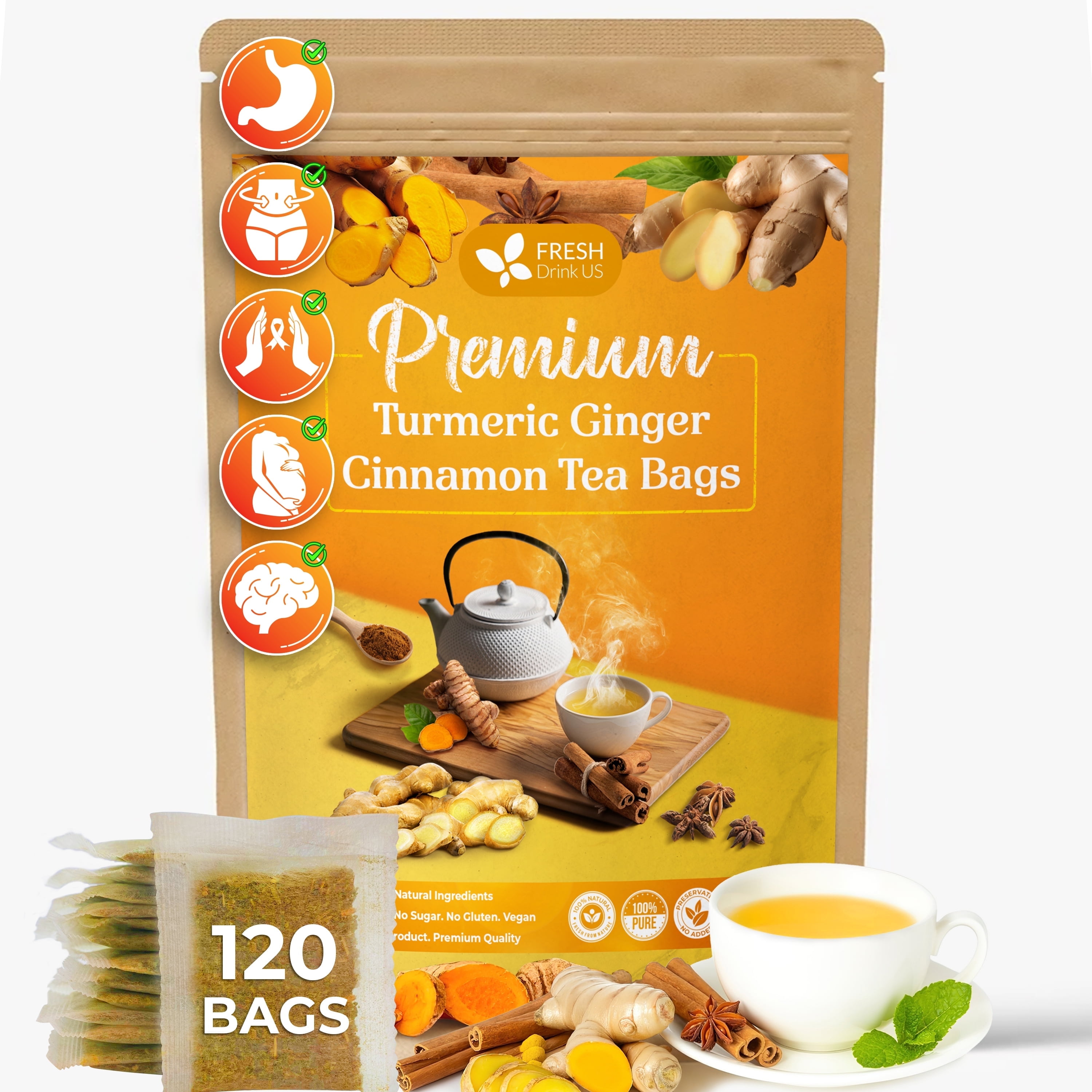 FRESHDRINKUS Turmeric Ginger Cinnamon Tea, 120 Eco Tea Bags