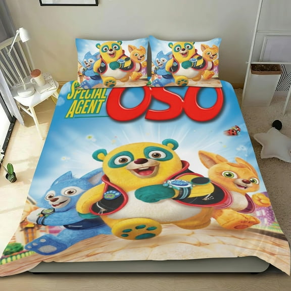 Special Agent Oso Themed Bed Sheet Set Three Piece Set 36x75 In ches Comfortable And Skin Friendly Unique Design Creating A Star Studded Night Home Gifts For Family Friends fans