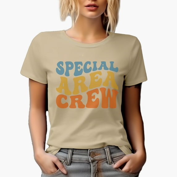 Special Area Crew, Ocean or Shipping Themed, Groovy Retro Wavy Text Merch Gift, Tan T-Shirt, Small