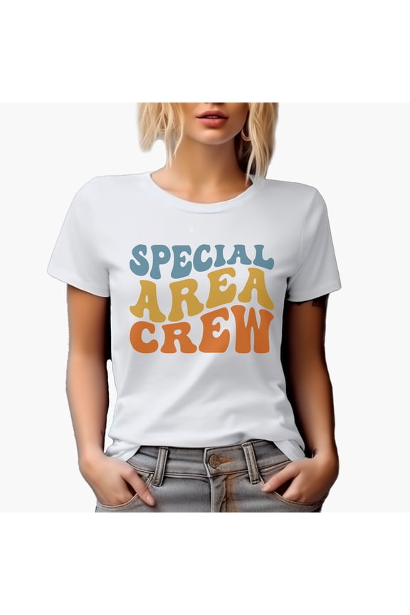 Special Area Crew, Ocean or Shipping Themed, Groovy Retro Wavy Text Merch Gift, White T-Shirt, Small