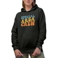 thumbnail image 1 of Special Area Crew, Sea, Ocean or Shipping Themed, Groovy Retro Wavy Text Merch Gift, Black Hooded Sweatshirt or Hoodie, Large, 1 of 5