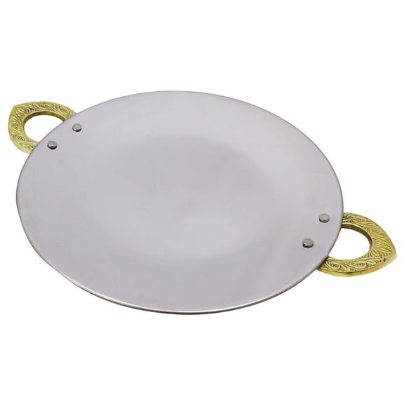 Special Authentic Traditional Round Shaped Copper Steel Serving Plate With Copper Handles Tray Platter Tableware Dinnerware