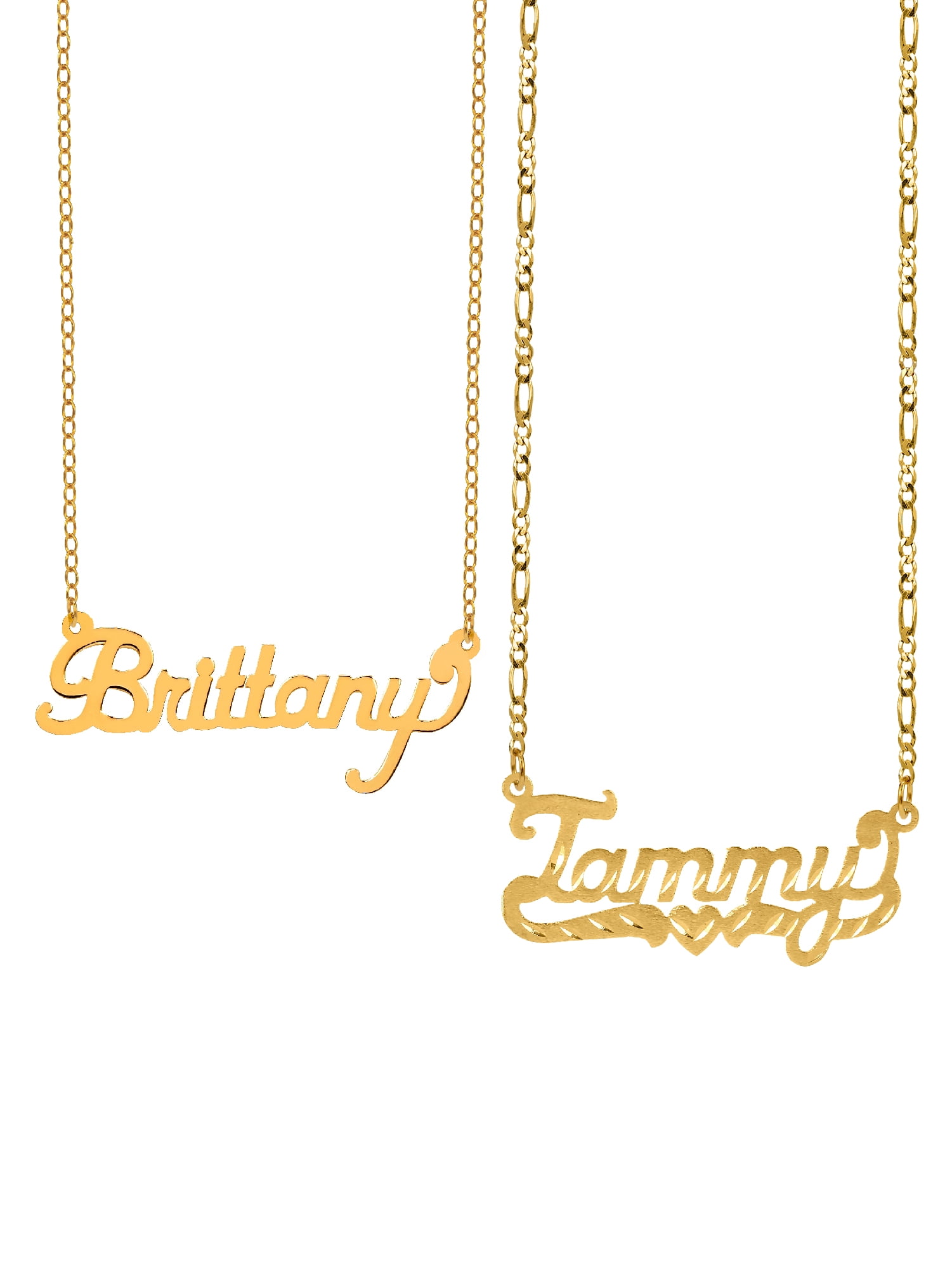 Special BOGO. Buy One Get One at 50% Off. Personalized Name Necklaces. Diamond Cut "Tammy" w/18" Figaro chain or Polished "Brittany" w/18" Link chain