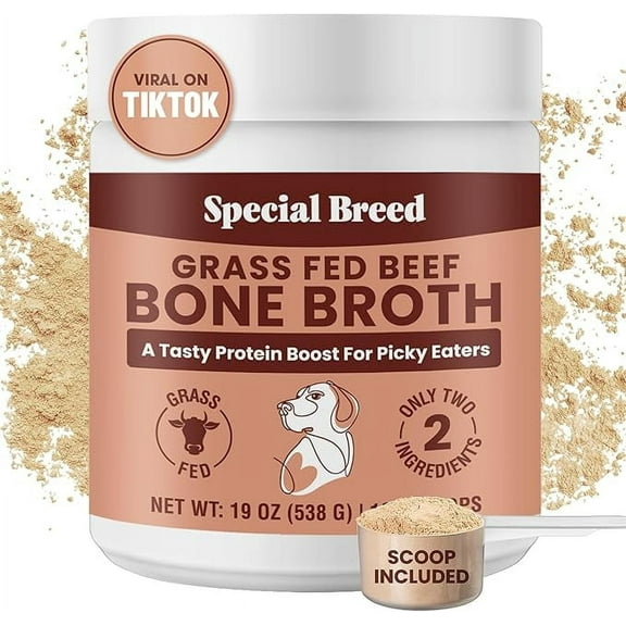 Special Breed Bone Broth Powder for Dogs and Cats - Dog and Cat Food Topper, Grass Fed Beef Broth Supplement, 19 oz