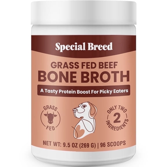 Bone Broth Powder for Dogs and Cats - Dog & Cat Food Topper for Picky Eaters - Grass Fed Beef Bone Broth Supplement - Supports Hydration, Joint, Immunity & Heart Health - Serve Dry or Wet - 9.5oz