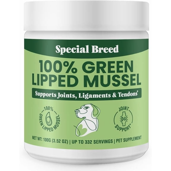 Special Breed Green Lipped Mussel Powder for Dogs & Cats - 100% New Zealand - Natural Hip & Joint Supplement for Joints, Tendons, Ligaments, Muscles - 100 Grams - Up to 332 Servings