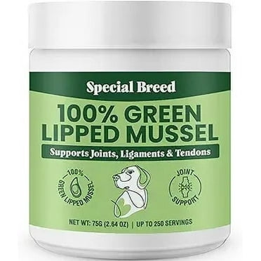 Special Breed Green Lipped Mussels for Dogs & Cats - Premium Joint Supplement Powder for Hips, Joints, and Muscles (75 Grams, 250 Servings)