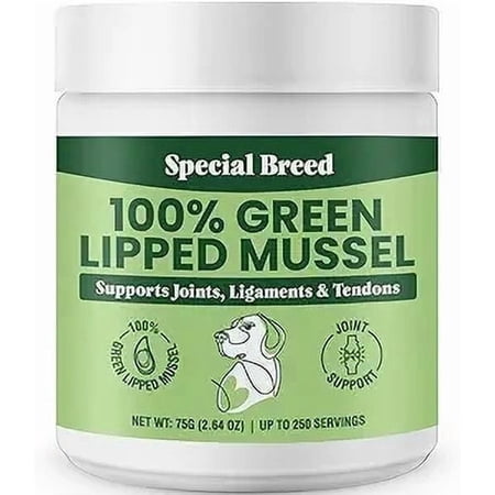 Special Breed Green Lipped Mussels for Dogs & Cats - Premium Joint Supplement Powder for Hips, Joints, and Muscles (75 Grams, 250 Servings)