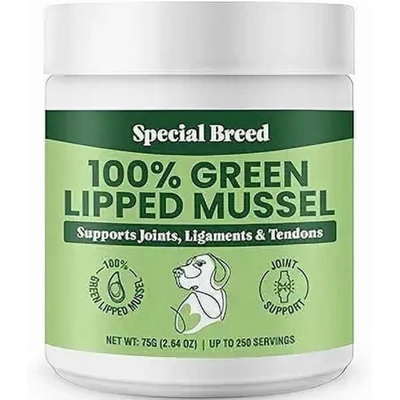 Special Breed Green Lipped Mussels for Dogs & Cats - Premium Joint Supplement Powder for Hips, Joints, and Muscles (75 Grams, 250 Servings)