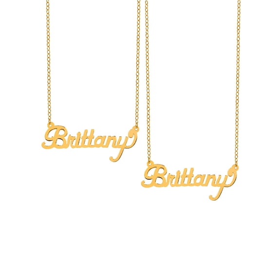Special Bundle BOGO. Buy One Get One at 50% Off of the Personalized "Brittany" Polished Name Necklace with an 18 inch Link chain in Sterling Silver or 14K Gold Plated Sterling Silver