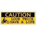 thumbnail image 1 of Special COMBO deal! Pack of (5) Five CAUTION - Look Twice Save a Life - Motorcycle Safety Awareness Bumper Sticker Decal 3x8 in, 1 of 3