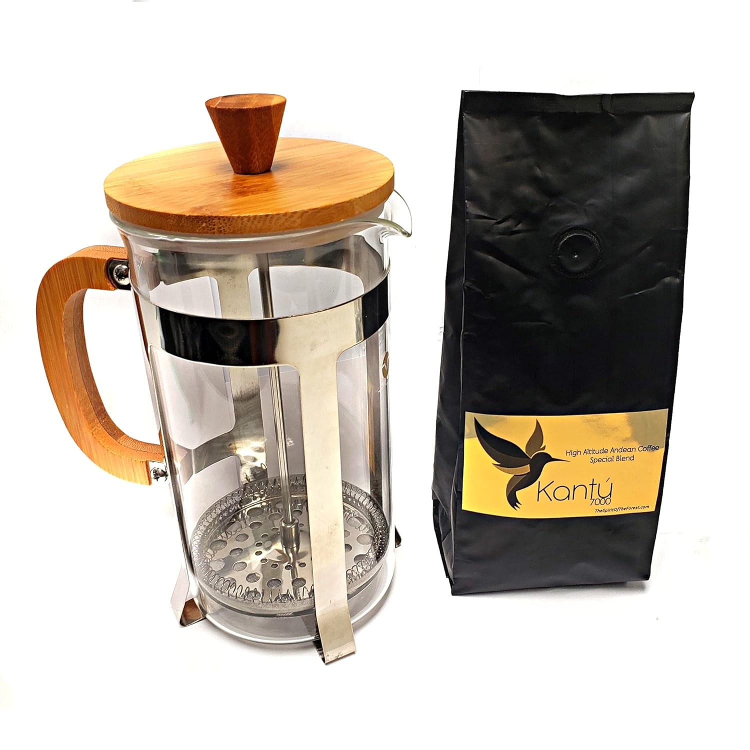 Special Combo Coffee High Altitude Medium Roasted Coffee Beans 9.1 Oz + French Press Maker