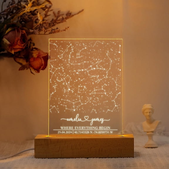 Special Day Constellation Map Custom LED Lamp Acrylic Board Wooden Base The Day You Were Born Birthday Gift Table Light