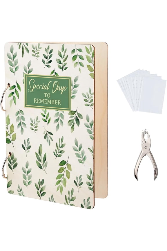 Special Days to Remember Greeting Card Organizer Planning Book Binder Card Keeper Card Holder Wedding Wooden Loose Leaf Photo Album 2-Rings Cover Keepsake with Punch & 20pcs Inner Pockets