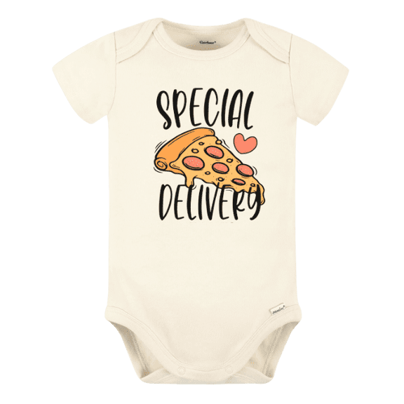 Special Delivery Cute Baby Bodysuit Pizza Tshirt Premium Custom Baby Clothes Unisex Baby Gift for Mom Newborn 12m Natural
