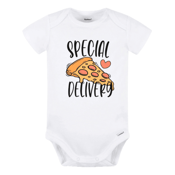 Special Delivery Cute Baby Bodysuit Pizza Tshirt Premium Custom Baby Clothes Unisex Baby Gift for Mom Newborn 6-9m White