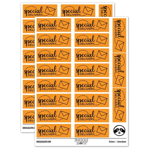 Special Delivery Mail with Envelope Sticker Set - Orange - Matte Finish - 2.00" Large