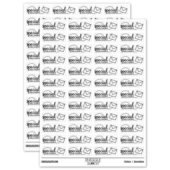 Special Delivery Mail with Envelope Sticker Set - White - Gloss Finish - 1.25" Mini