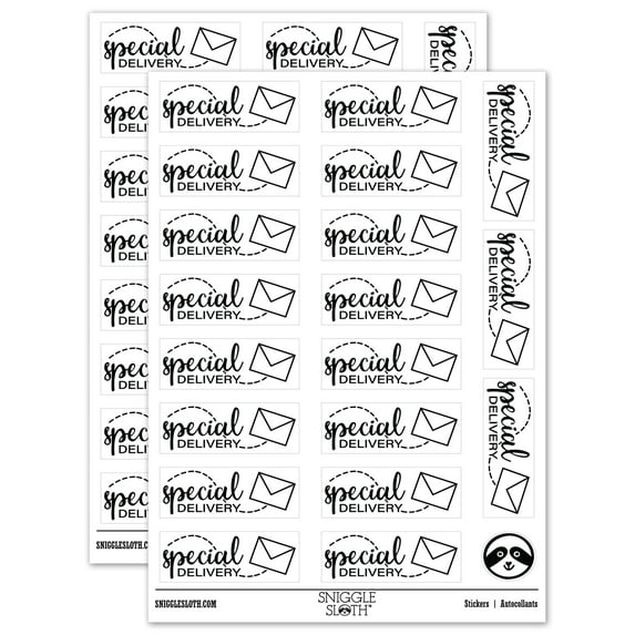 Special Delivery Mail with Envelope Sticker Set - White - Gloss Finish - 2.00" Large