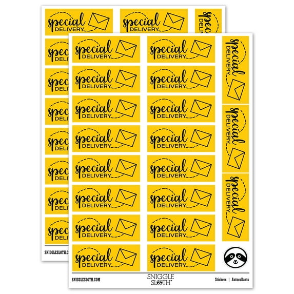 Special Delivery Mail with Envelope Sticker Set - Yellow - Gloss Finish - 2.00" Large