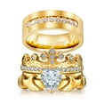 thumbnail image 1 of Special Design Couples Rings Crown Claddagh ring Yellow Gold Plated Heart White Cz Titanium band, 1 of 8