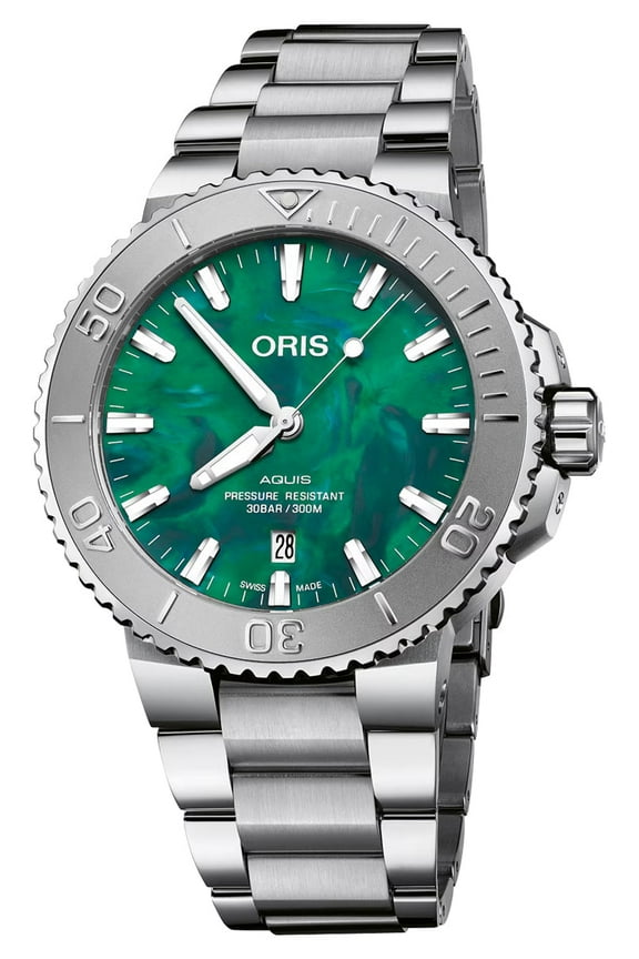 Special Edition Oris Aquis x Bracenet Automatic Stainless Steel Green Dial Date Divers Mens Watch 733 7730 4137-MB