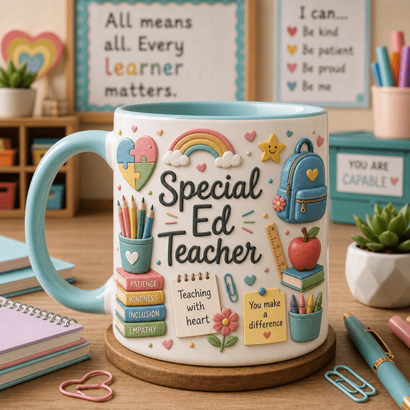 Special Education Teachers Mug, Special Ed Teacher Heart Gift for Classroom Appreciation