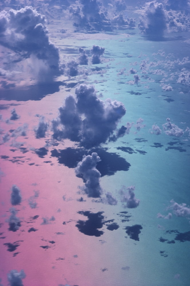 Special Effect PinkBlue Sky White Puffy Cumulus Clouds View From Above A35D Canvas Art - Allan Seiden Design Pics (24 x 38)