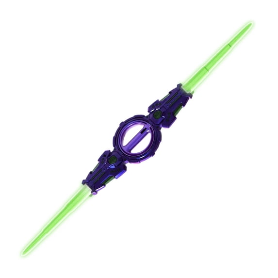 Special Effects Flash Duel Laser Sword, Flaming Spinning Dual-Blade Lightsaber, 7-Color Light-Up War Toy, Cool Role-Play Costume Party Decor Christmas Birthday Gift(Green)