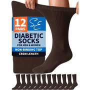 Special Essentials 12 Pairs Cotton Diabetic Socks Crew for Men and Women Brown Size 13-15