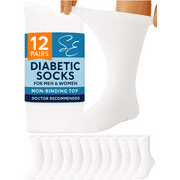 Special Essentials 12 Pairs Cotton Diabetic Socks Crew for Men and Women White (Size 10-13)