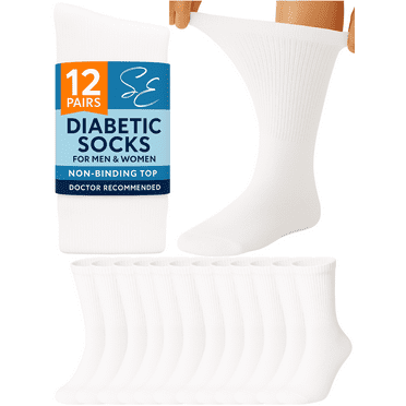 Special Essentials 12 Pairs Cotton Diabetic Socks Crew for Men and Women White (Size 10-13)
