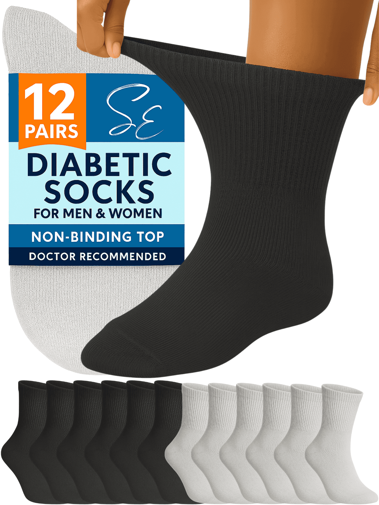 Special Essentials Diabetic Socks Ankle for Men & Women – 12 Pairs of Non-Binding Moisture-Wicking Neuropathy Socks