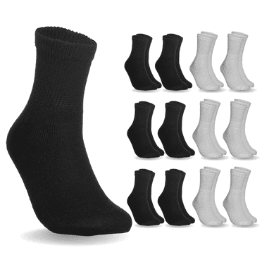 Diamond Star 12 Pairs Men's Grey Diabetic Crew Socks – Cotton, Loose Fit, Moisture Wicking, Antibacterial