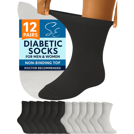Special Essentials Diabetic Socks Ankle for Men & Women – 12 Pairs of Non-Binding Moisture-Wicking Neuropathy Socks
