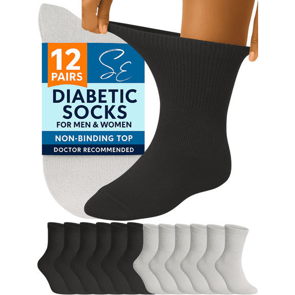 Special Essentials 12 Pairs Men's Black and Grey Cotton Diabetic Ankle Socks 10-13