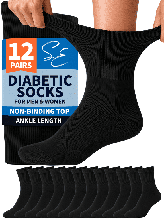 Diabetic Socks Ankle for Men & Women – 12 Pairs of Non-Binding Moisture-Wicking Neuropathy Socks