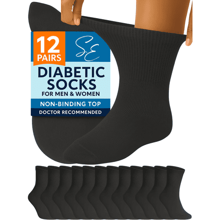 Special Essentials 12 Pairs Men's Cotton Diabetic Ankle Socks Black 10-13