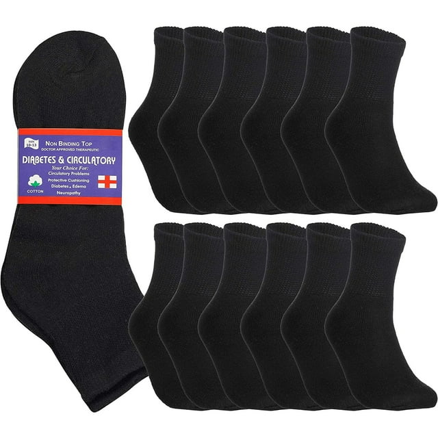 Special Essentials 12 Pairs Men's Cotton Diabetic Ankle Socks Black 10