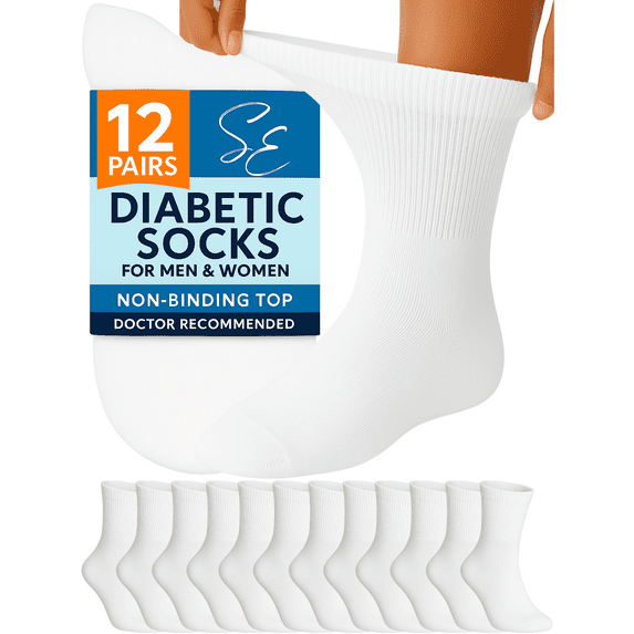 Special Essentials 12 Pairs Men's Cotton Diabetic Ankle Socks White 10-13