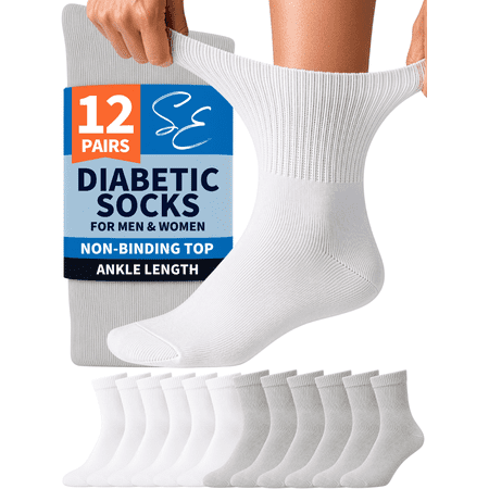 Special Essentials Diabetic Socks Ankle for Men & Women – 12 Pairs of Non-Binding Moisture-Wicking Neuropathy Socks