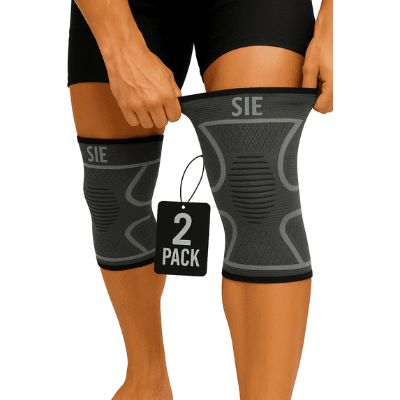 Special Essentials 2 Pack Knee Braces - Compression Sleeves for Pain Relief, Support for Meniscus Tears, ACL & Arthritis, Gray