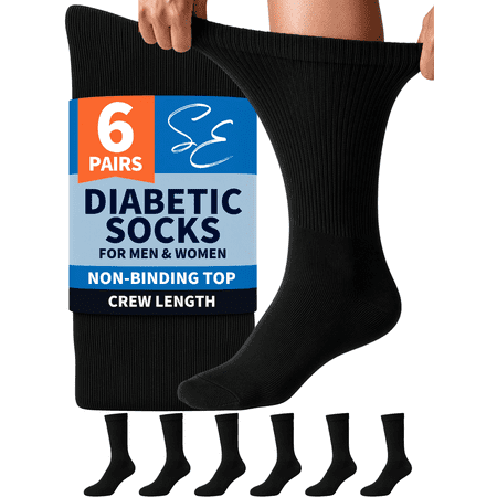 Special Essentials Diabetic Socks Crew for Men & Women – 6 Pairs of Non-Binding Moisture-Wicking Neuropathy Socks