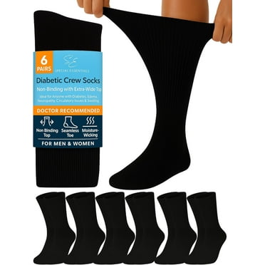 Special Essentials 6 Pairs Cotton Diabetic Socks Crew for Men and Women Black (Size 10-13)