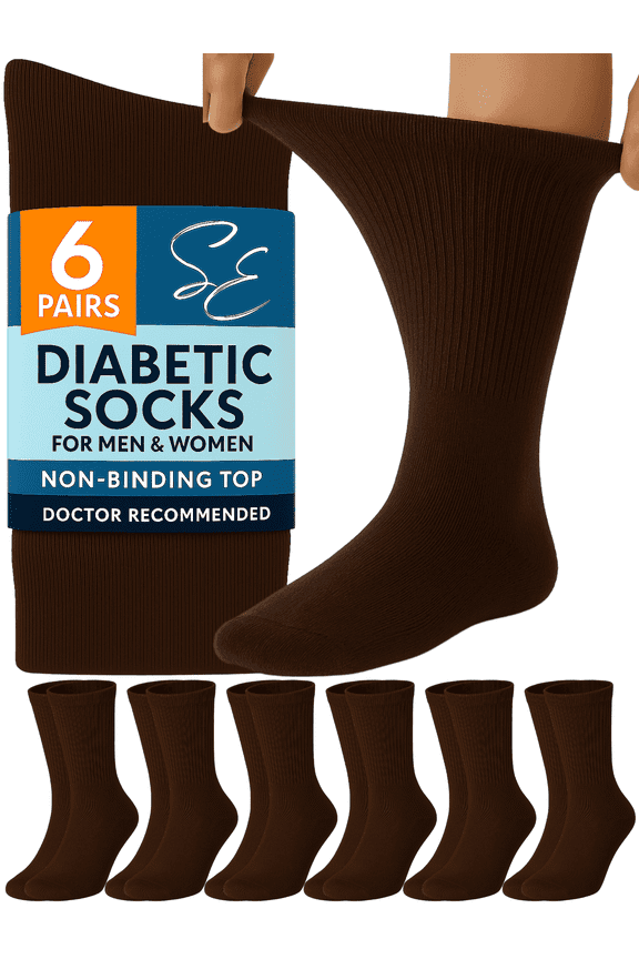 Diabetic Socks Crew for Men & Women – 6 Pairs of Non-Binding Moisture-Wicking Neuropathy Socks