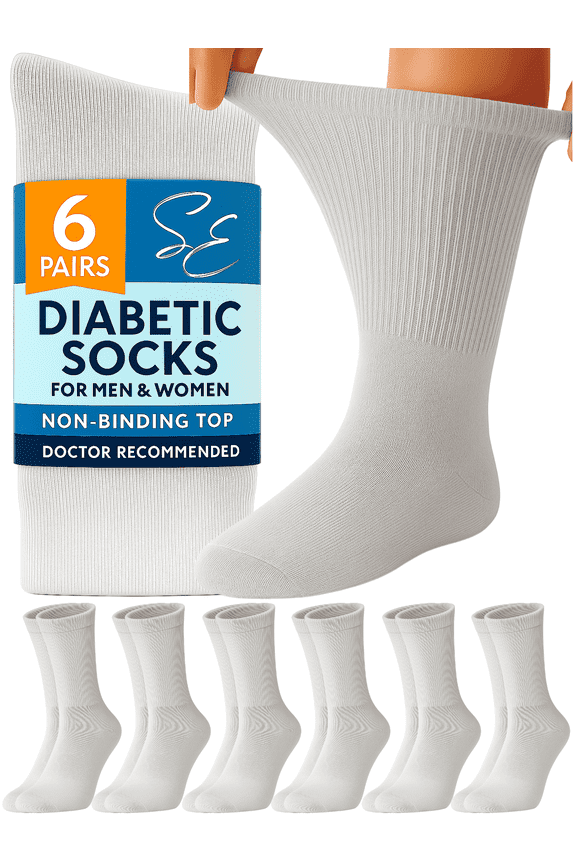 Diabetic Socks Crew for Men & Women – 6 Pairs of Non-Binding Moisture-Wicking Neuropathy Socks
